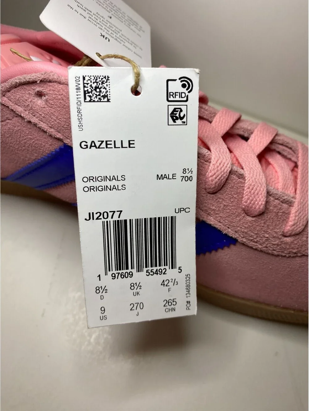 Adidas Gazelle JI2077 Mens Sneaker US 9 Semi Pink Spark Suede Athletic Shoes